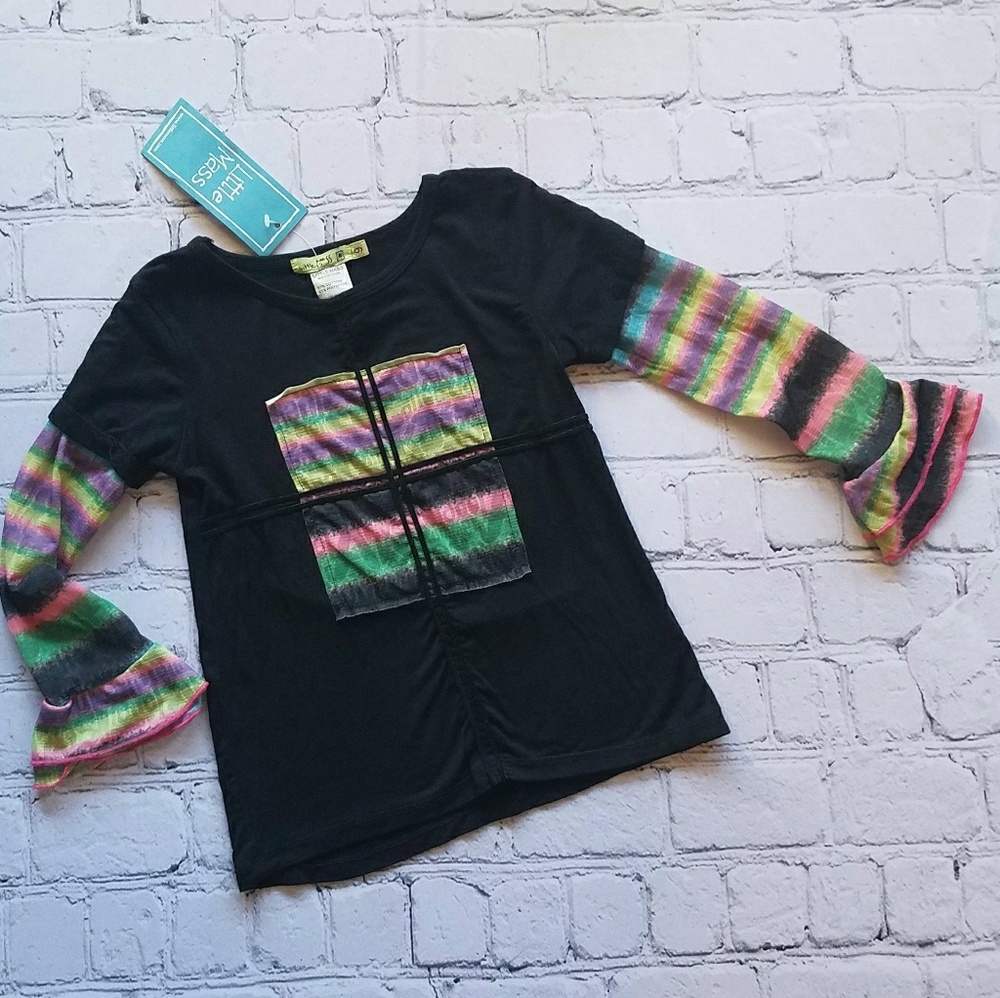 Little Mass NWT Black & Multi Girls T-shirt Sz 6