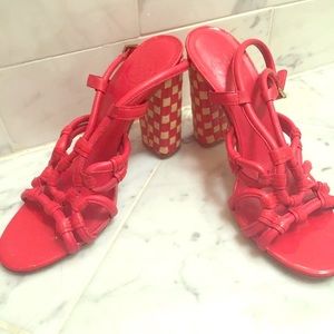 Tory Burch Red Checker Stacked Heel Pumps 8.5