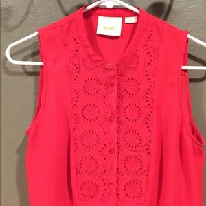 Anthropologie Red sleeveless embroidered tunic top