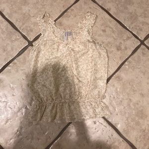 Old Navy Ivory & Khaki Floral Blouse  - Sz XS