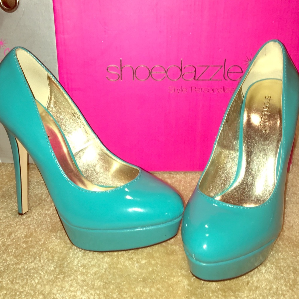 Turquoise platform heels