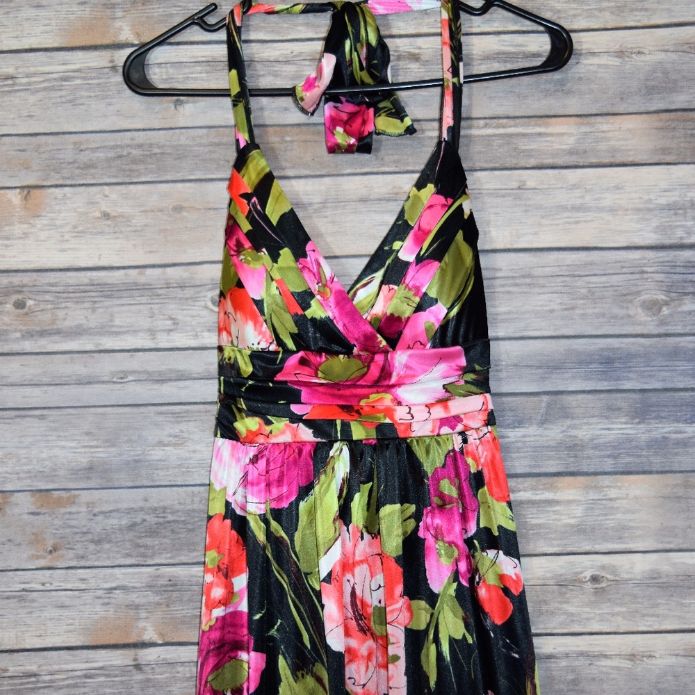 Party cocktail silky black halter dress Small