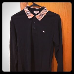 Men's Burberry long sleeved polo black