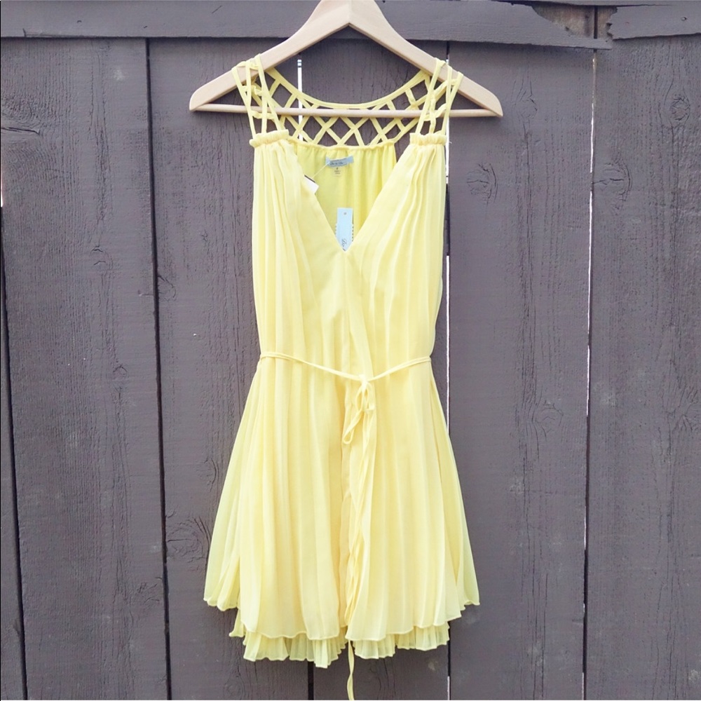 Pleated Chiffon Yellow V Cut Dress