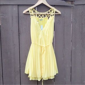 Pleated Chiffon Yellow V Cut Dress