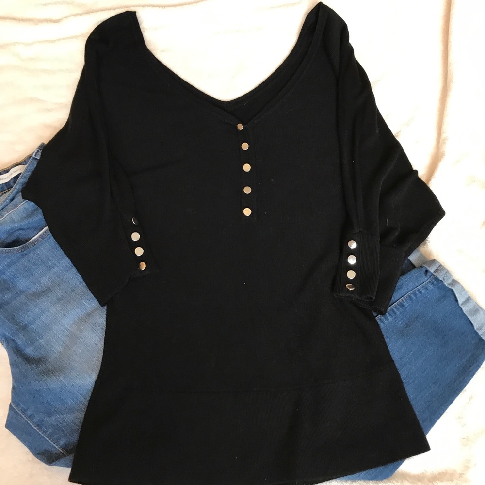 Black dress top with gold button accessories