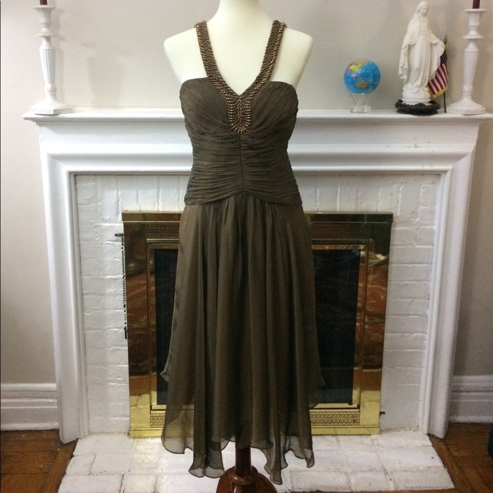 Chetta B Silk gold beaded dress