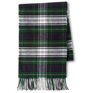 Cold Weather Scarf Navy Plaid Fringe Trim