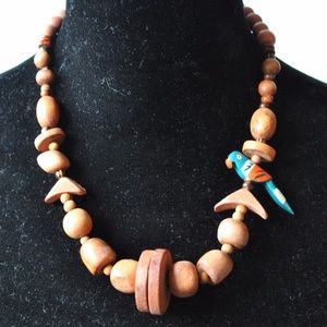 Cute wooden necklace with parrot bird