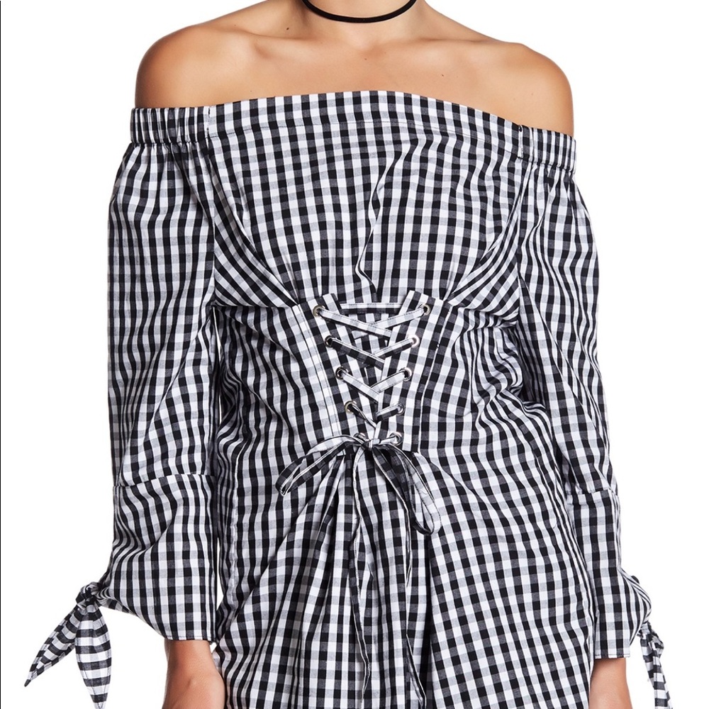 Off Shoulder Corset Gingham Top