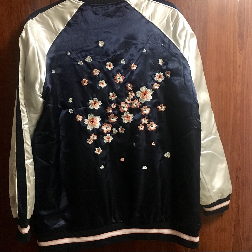 Navy blue jacket with floral embroidery (NWOT) - Picture 2 of 2