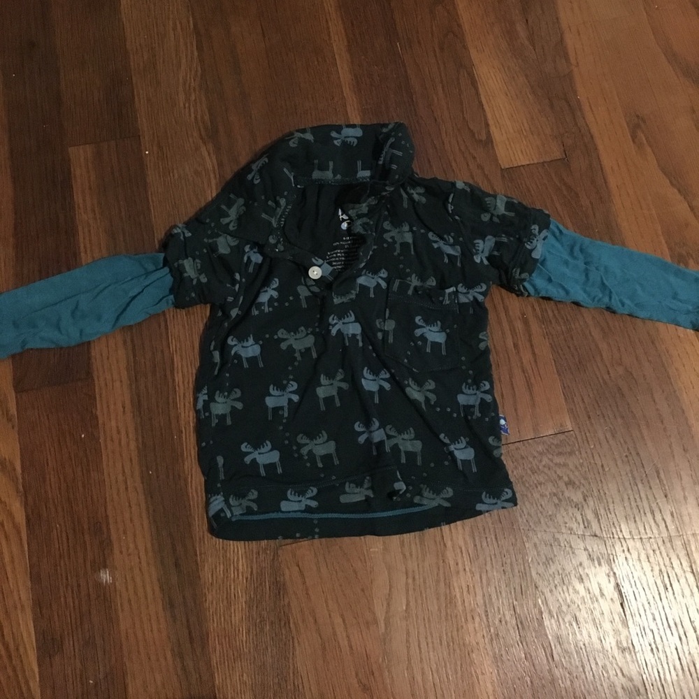 Pine moose collared polo long sleeve shirt