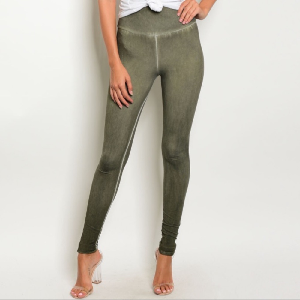 Distressed Olive Green Woman's Leggings Small Med