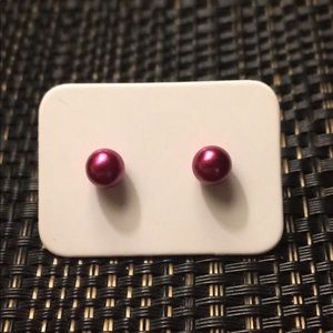 Magenta Faux Pearl Earrings