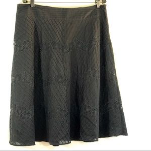 NWOT Sz 12 Black Embroidered Cotton A line Skirt