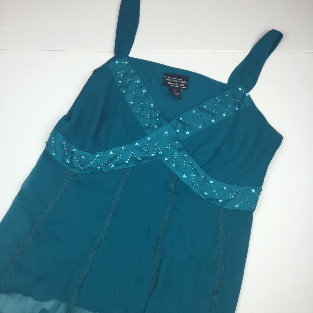 Teal Colored Blouse With Tiered Hem