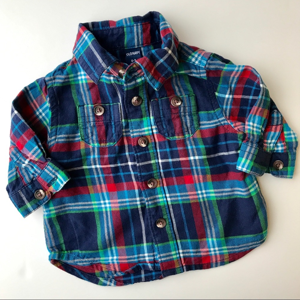Old Navy Plaid Double-Pocket Shirt (Boy 0-3 Mos)
