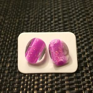 Purple Sparkly Oval Earrings