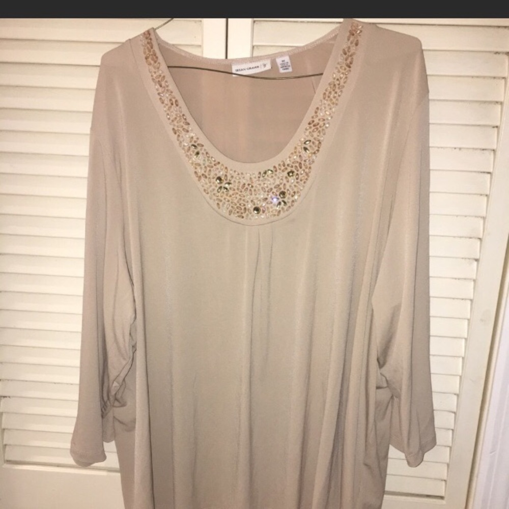 Susan graver scoop neck gems detail blouse