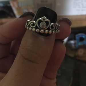 Pandora silver crown ring and rose gold bow