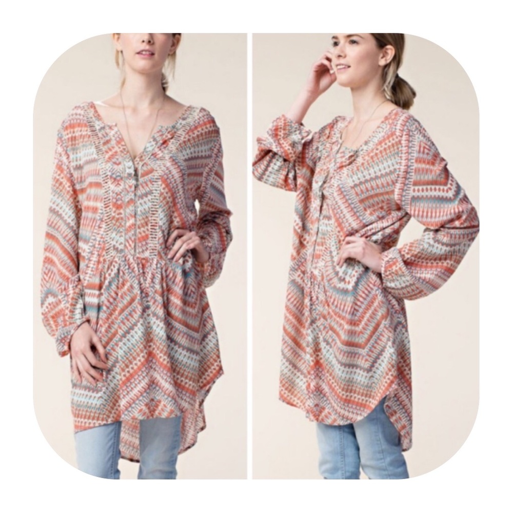 Printed Crochet trimmed Hi-lo Tunic