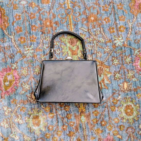 70's Black Tan/Dark Brown/Black Block Print Purse - Picture 3 of 8