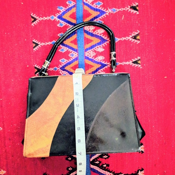 70's Black Tan/Dark Brown/Black Block Print Purse - Picture 7 of 8