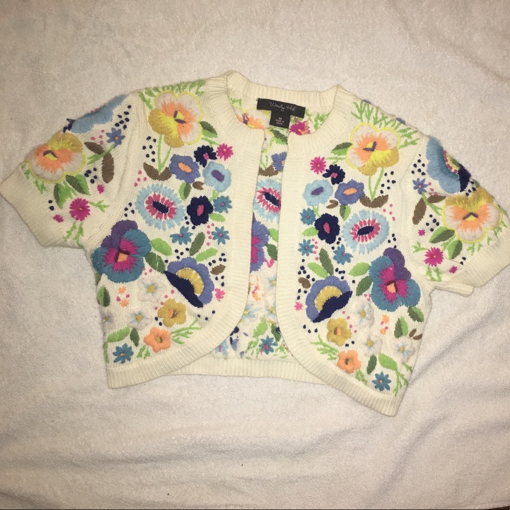 Vintage Hand embroidery flower short coverup