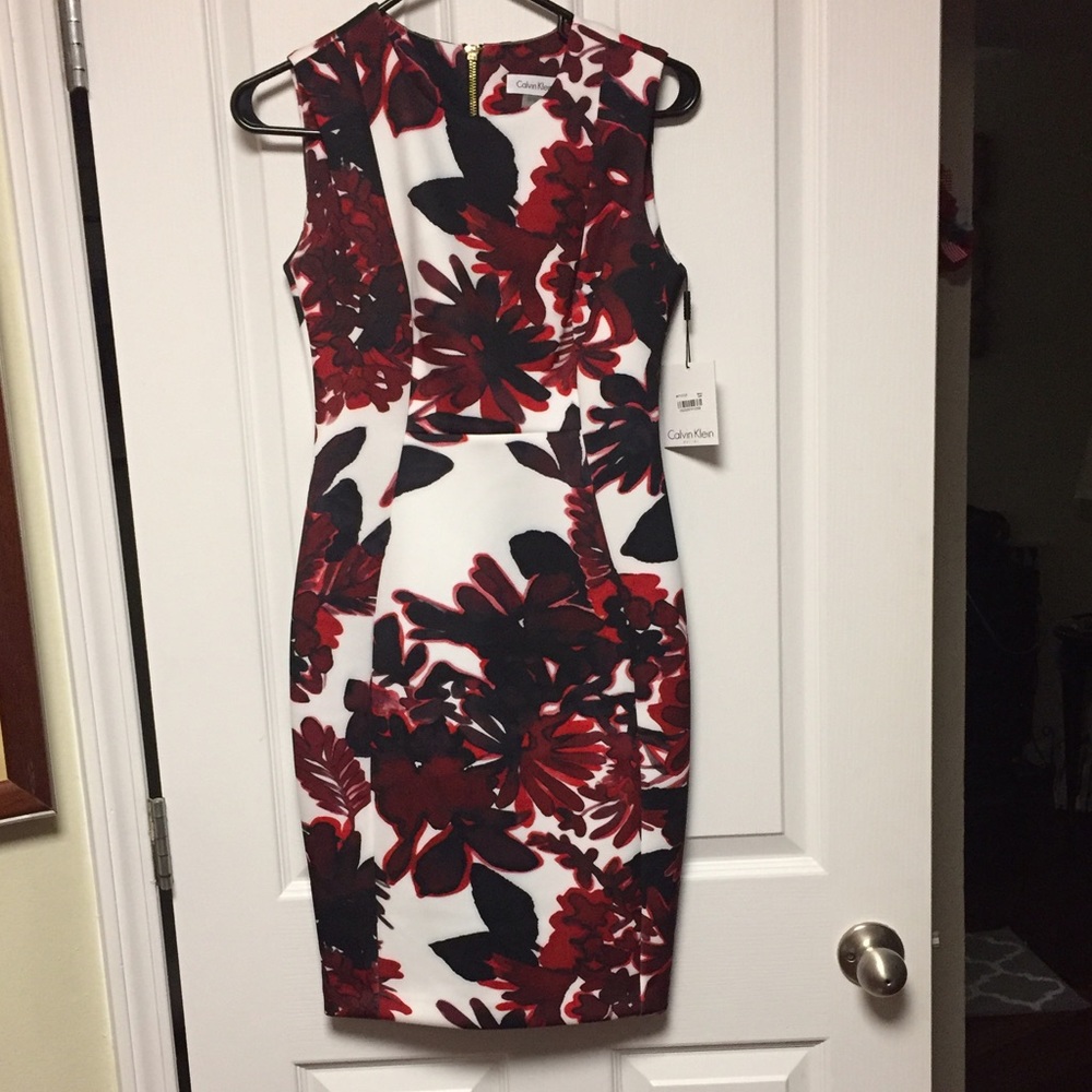 NWT Calvin Klein Very Nice White/Black Maroon Dres