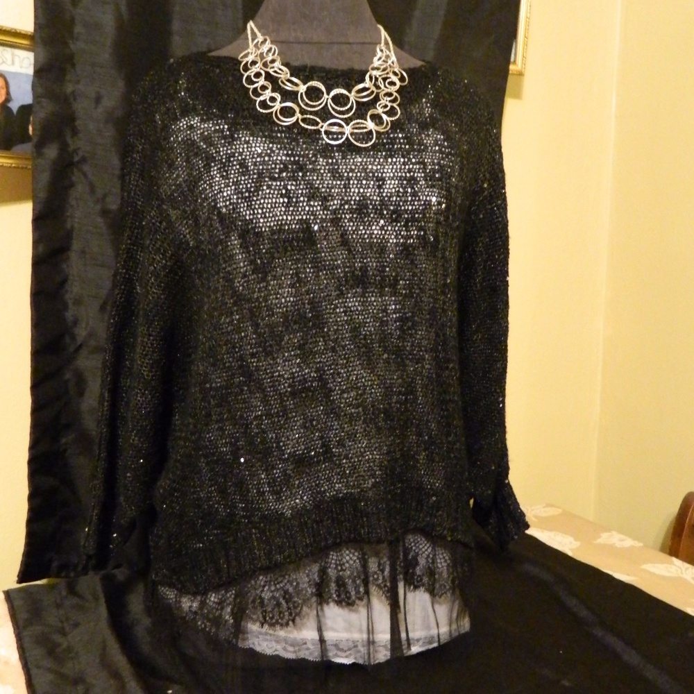 Merchant Sequin Hi Low Sweater