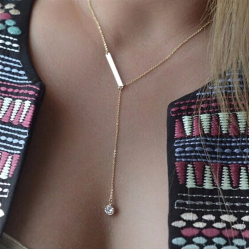 Gold necklace with bar and drop gem 💎 NWOT