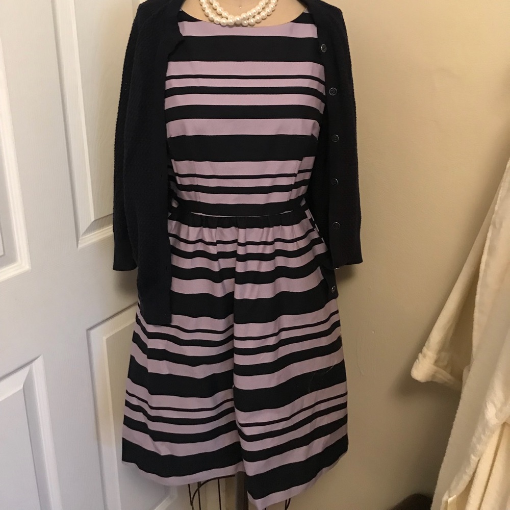 Navy & Lavender Fit & Flare Dress