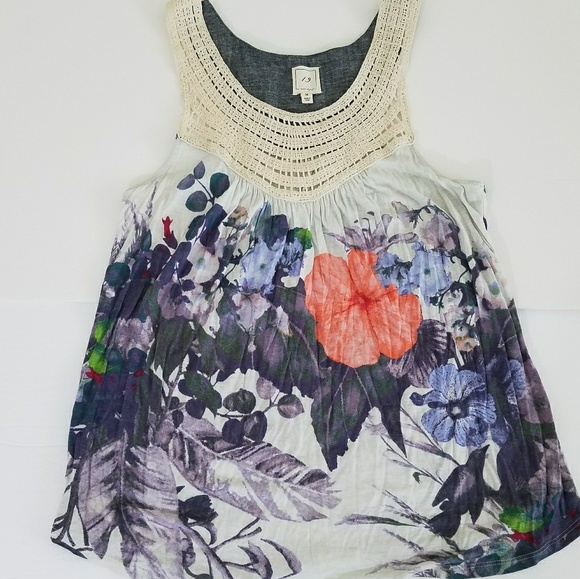 Anthropologie Tops - Anthro One September tank top floral knit collar