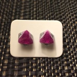 Magenta Sparkly Geometric Geode Inspired Earring