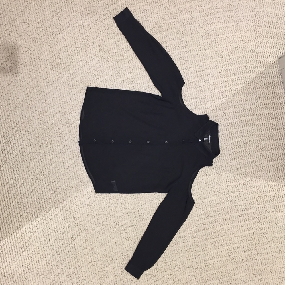 Black sheer cold shoulder button top.