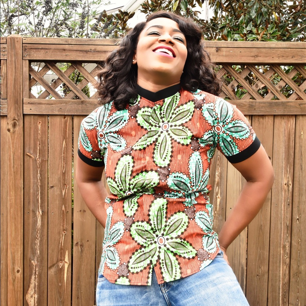 African Print Women’s Short Sleeve Casual Shirt