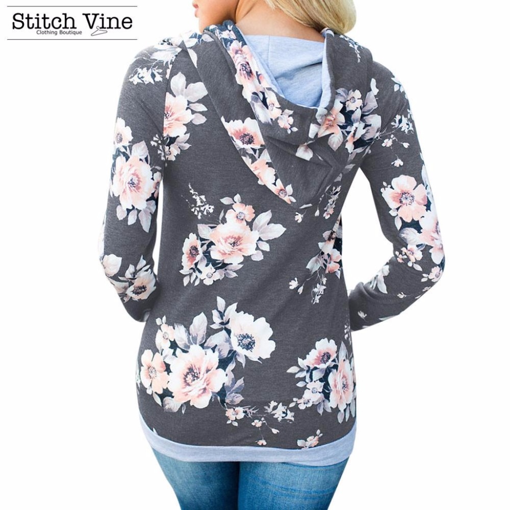Grey Floral Hoodie