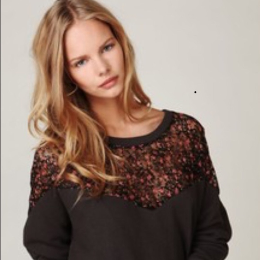 Free People slouchy sweatshirt with lace brown M
