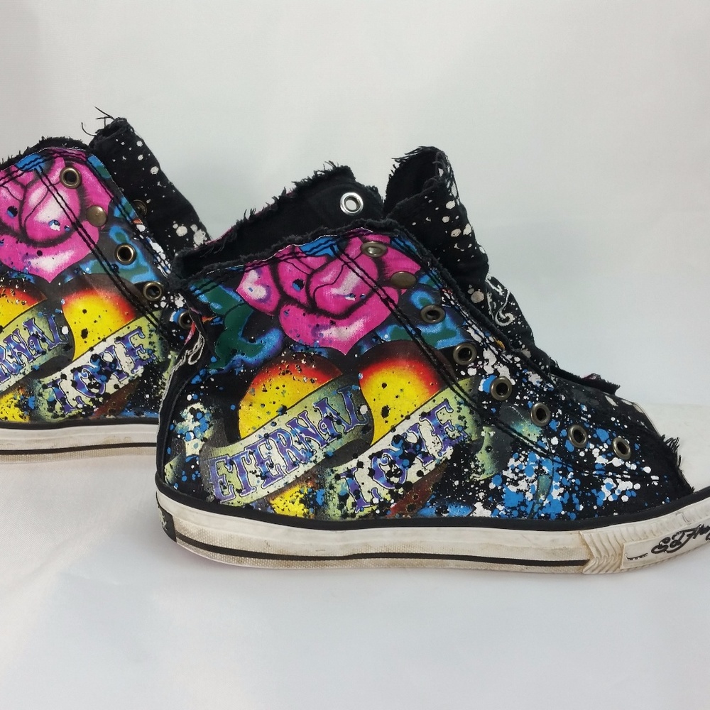 Ed Hardy High Top Canvas Eternal Love Size 8