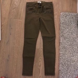 Lightly worn Paige olive green jeans