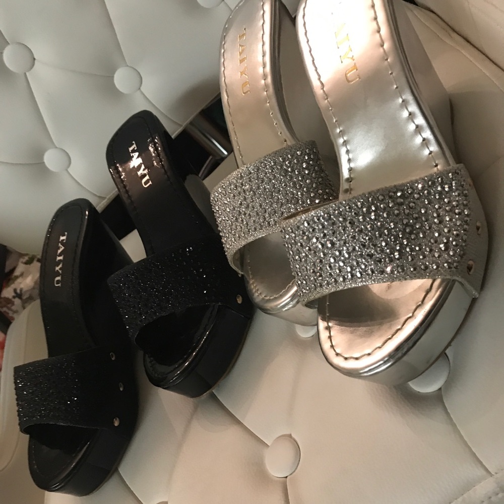Silver and Black Platform Sandals