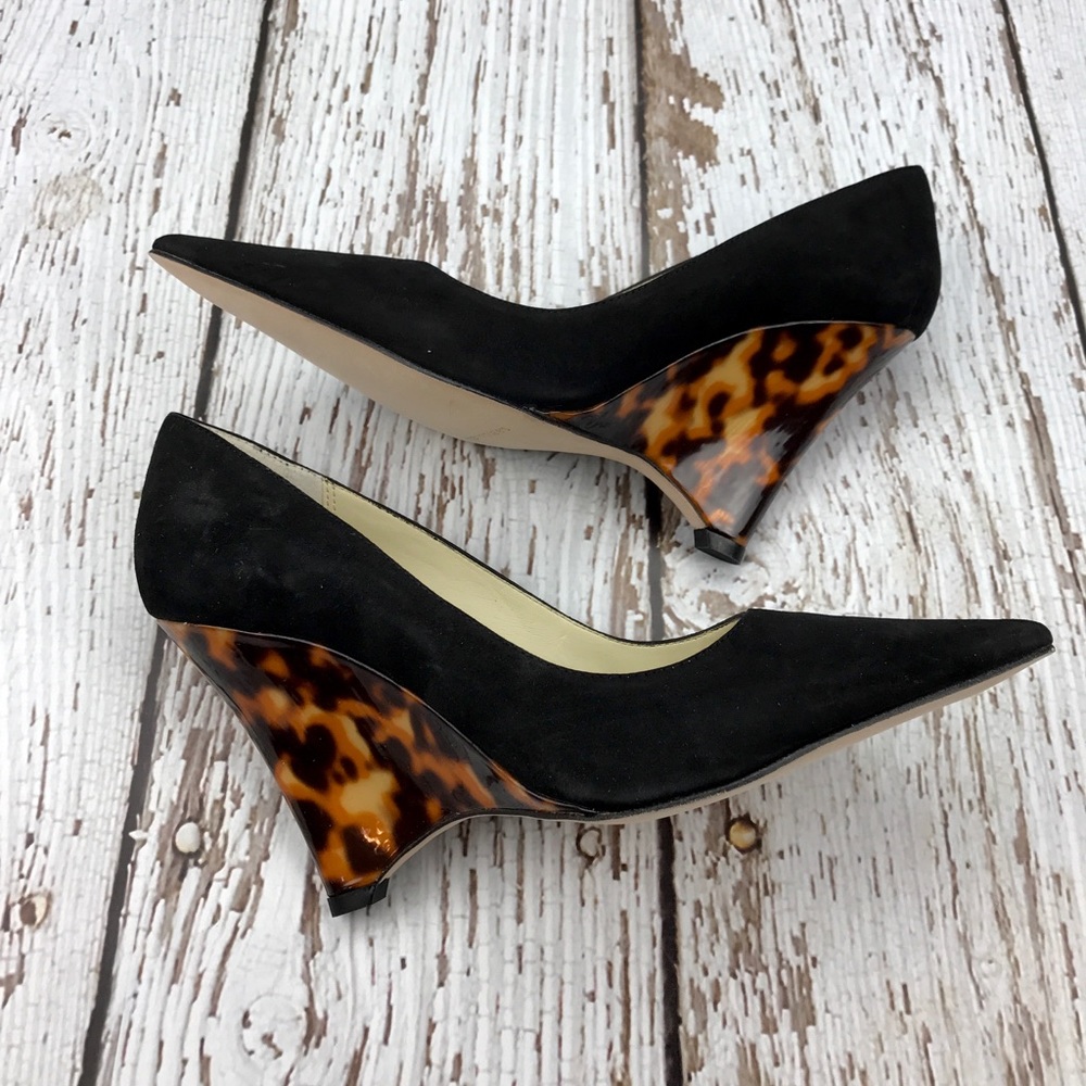 💕SALE💕Martinez Valero Black Suede Leopard Wedges - Picture 4 of 6