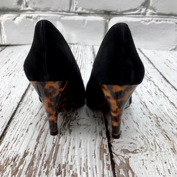 💕SALE💕Martinez Valero Black Suede Leopard Wedges - Picture 3 of 6