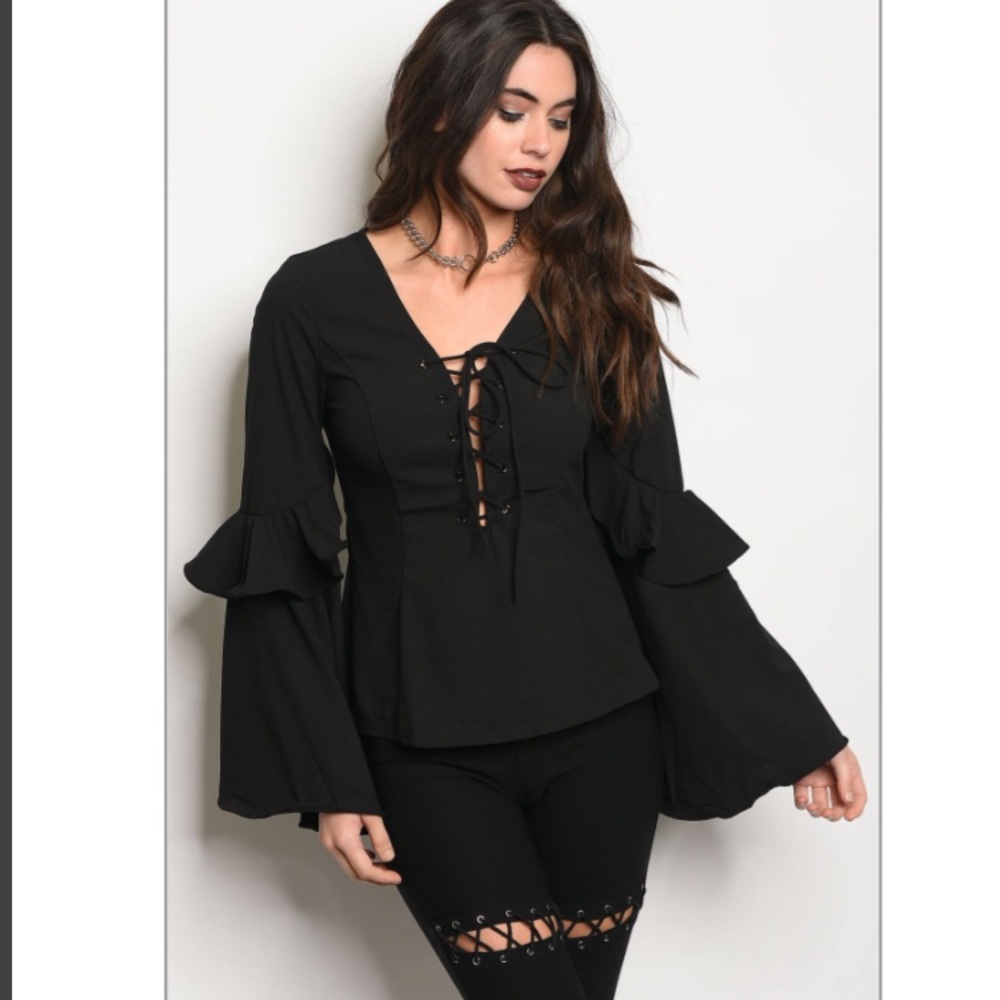 LAST ONE! Lace up blouse with bell sleeves
