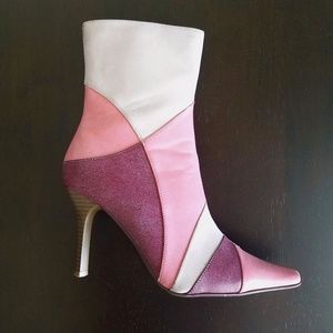 🆕 Vintage Pink Patchwork Heeled Ankle Boots 🆕 Vintage Pink Patchwork Heeled Ankle Boots