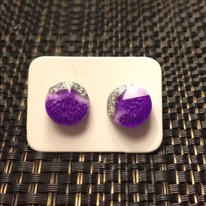 Purple Sparkly Round Geode Inspired Earrings
