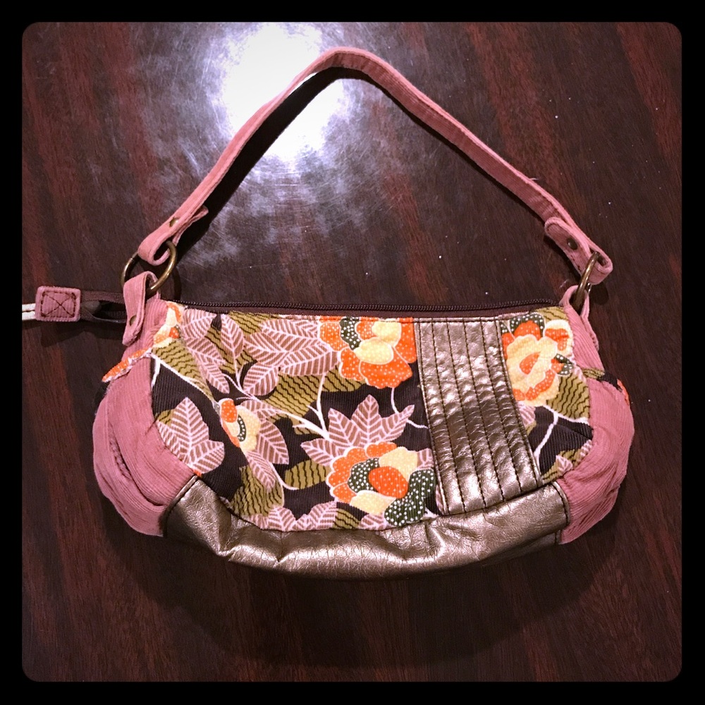 Mauve Corduroy, Floral, and Pewter Bag
