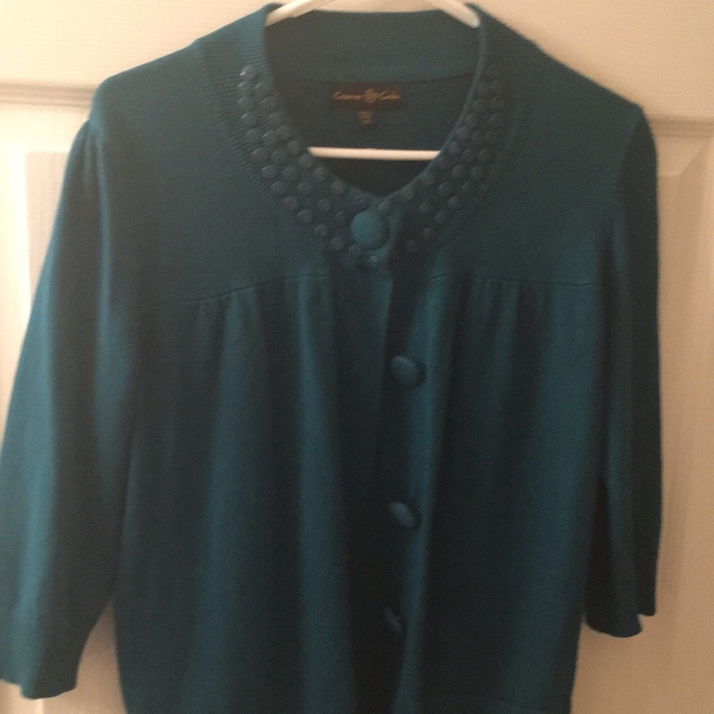 3/4 sleeve cardigan with button collar