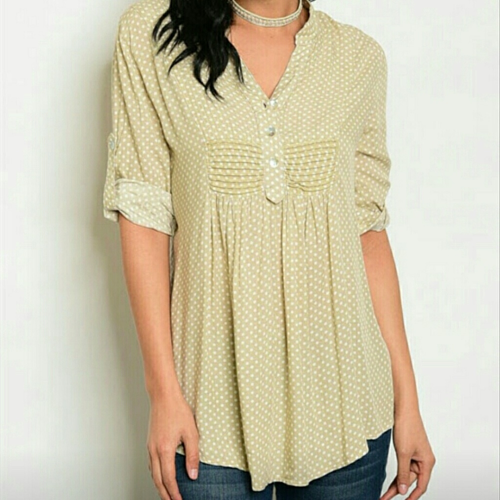 Beige Top With White Polka Dots Size Med