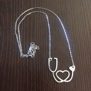 Heart & stethoscope necklace (silver color)